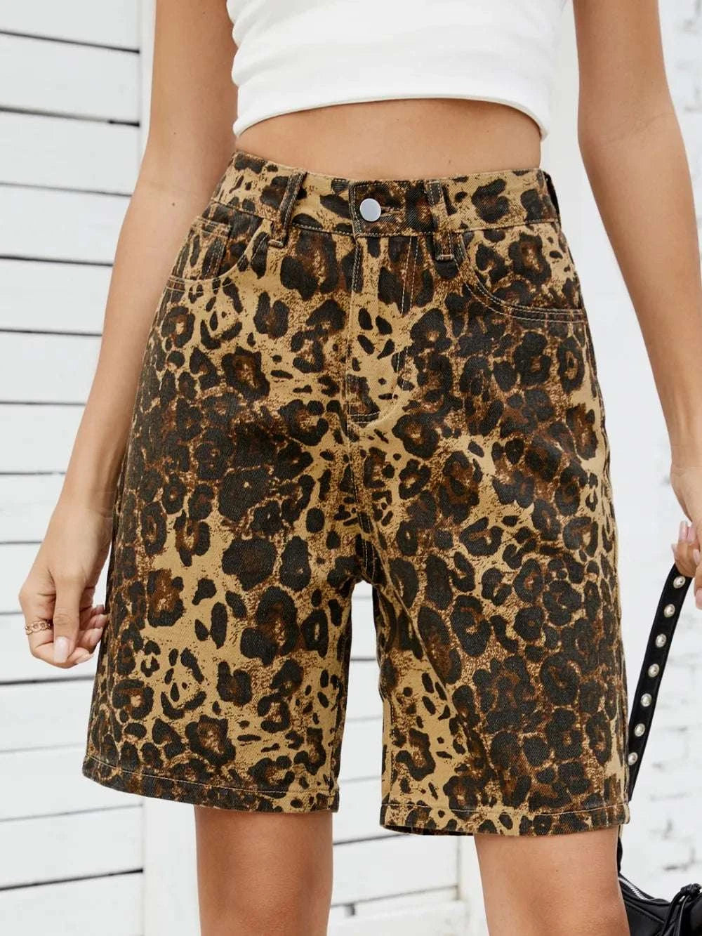 Leopard High Waist Denim Shorts WESTCLOSET