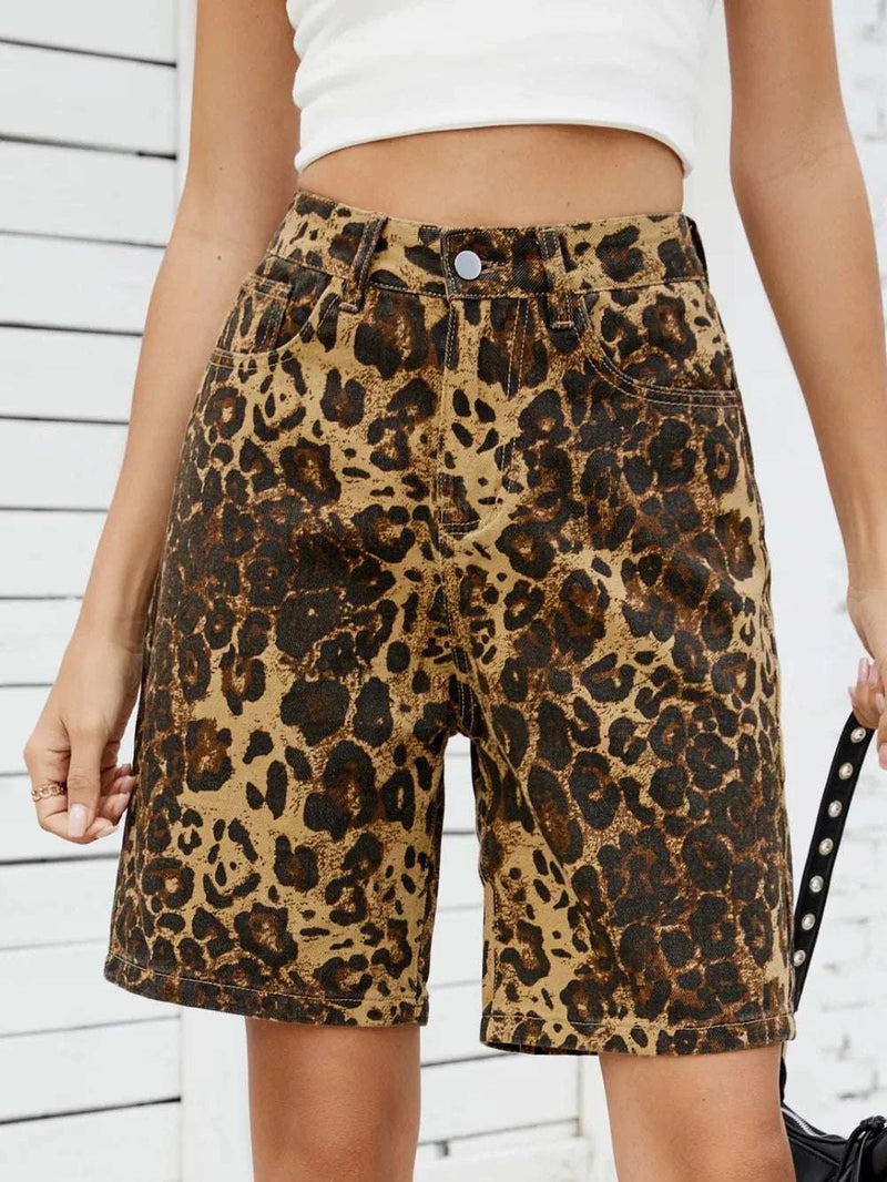 Leopard High Waist Denim Shorts WESTCLOSET
