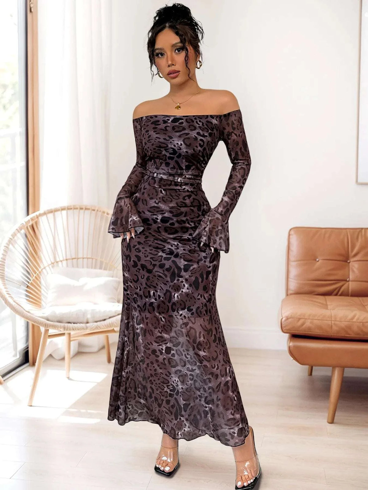 Off-Shoulder Long Sleeve Maxi Dress WESTCLOSET