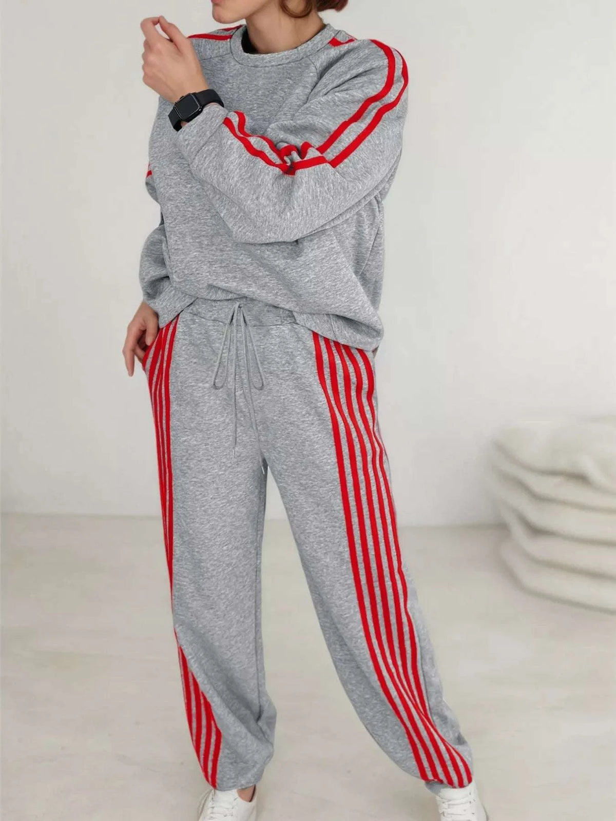 Casual Striped Sweatshirt and Pants Set WESTCLOSET