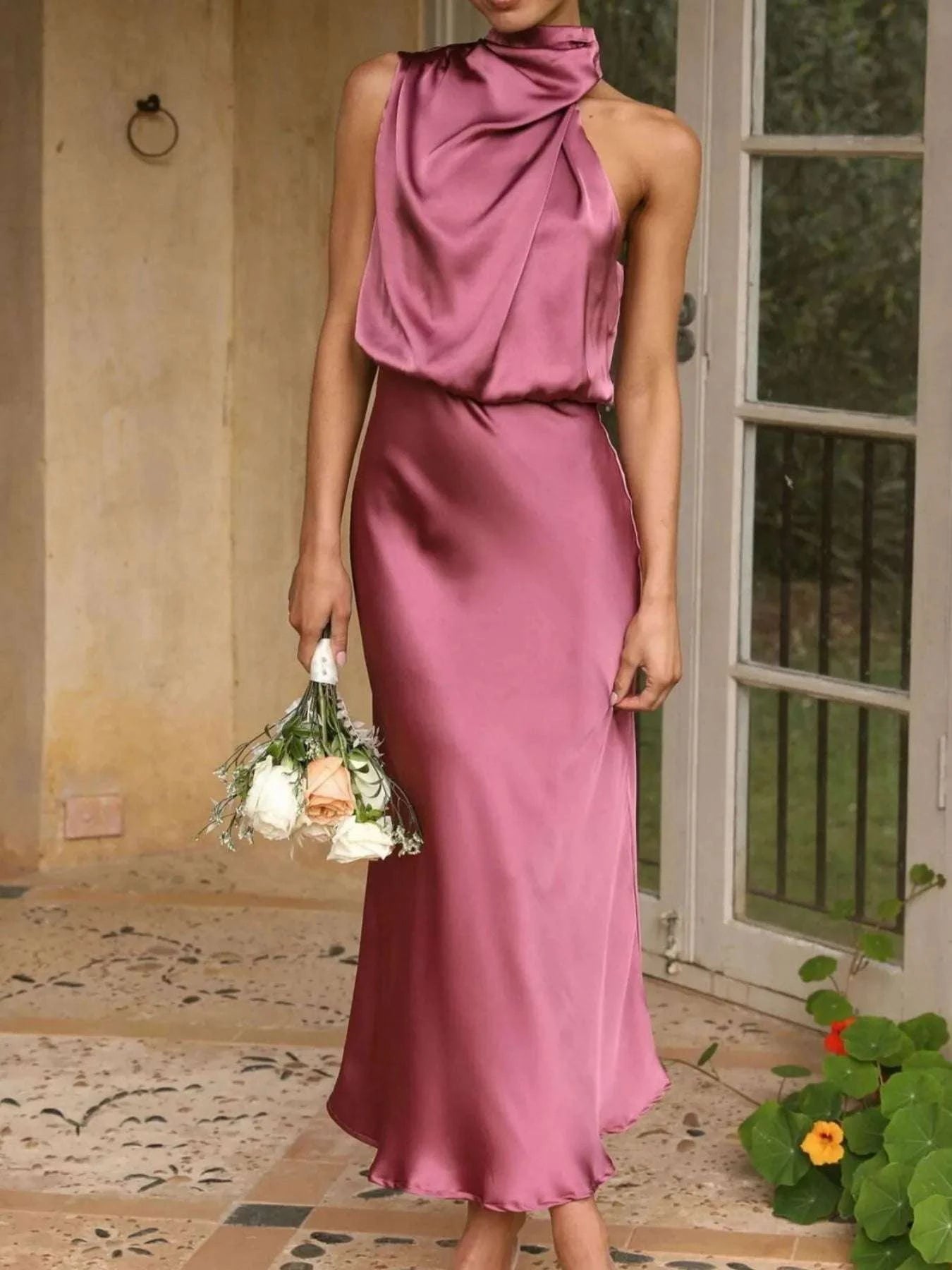 Asymmetrical Ruched Sleeveless Midi Dress WESTCLOSET
