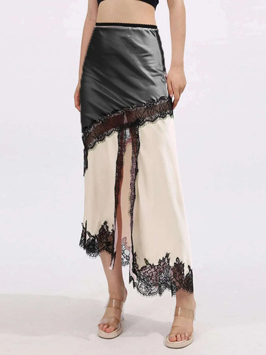 Lace Trim Asymmetrical Midi Skirt WESTCLOSET