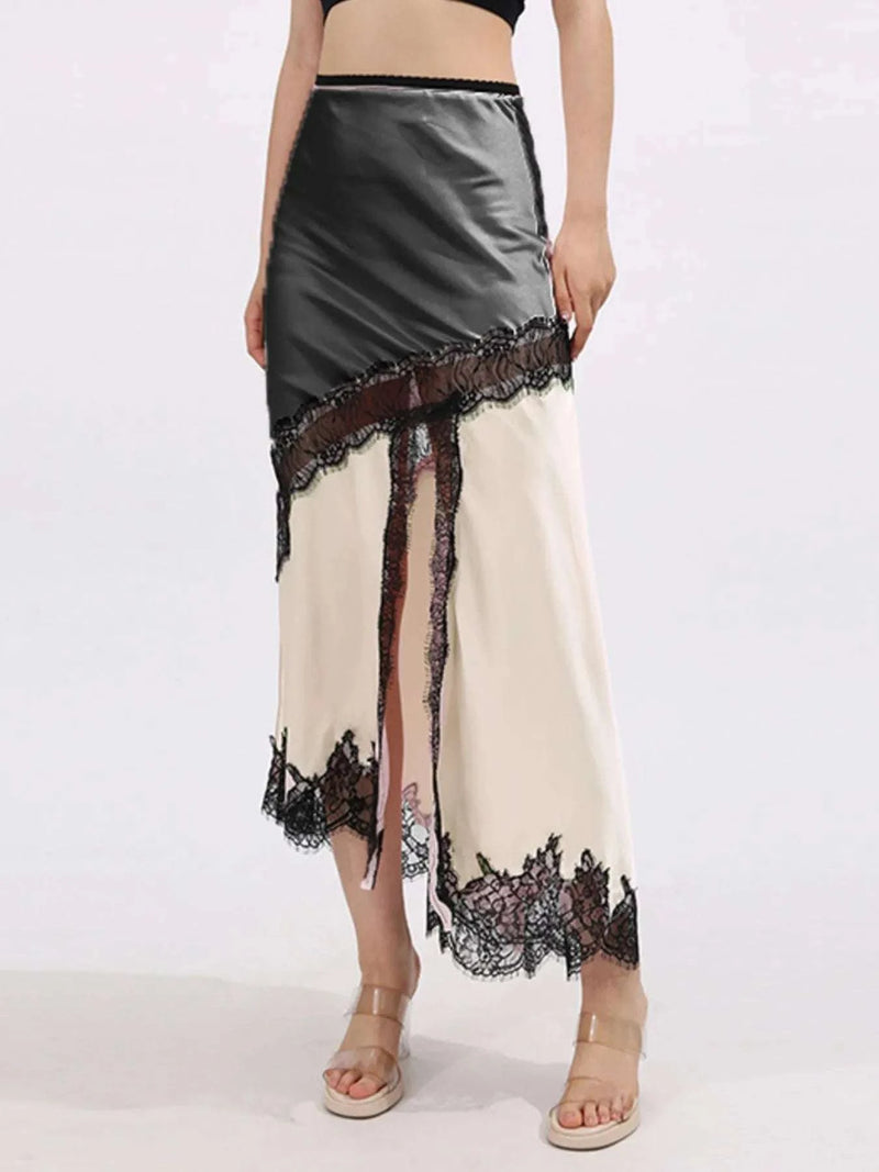 Lace Trim Asymmetrical Midi Skirt WESTCLOSET