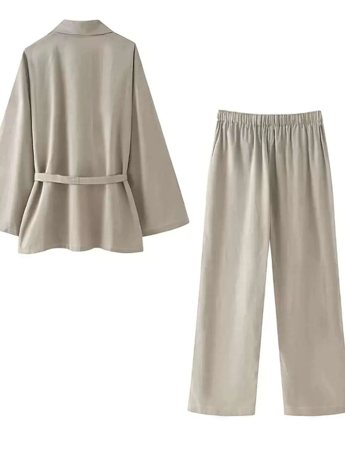 Plus Size Belt Long Sleeve Blazer and Pants Set WESTCLOSET