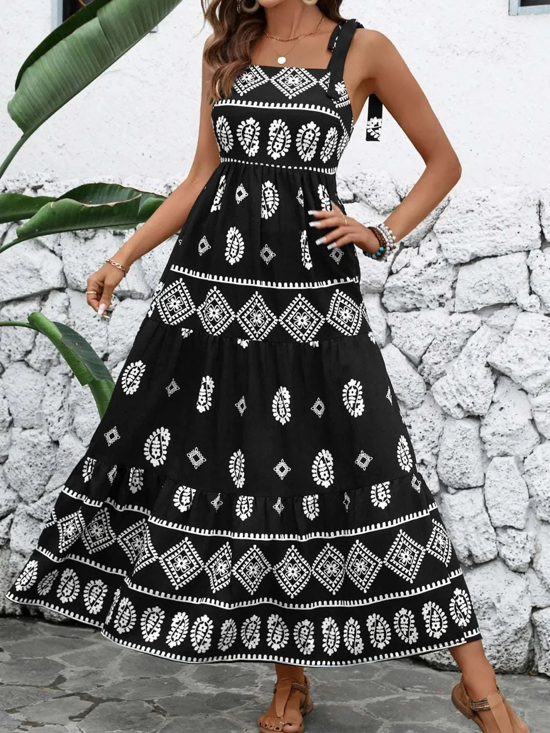 Printed Square Neck Maxi Cami Dress WESTCLOSET