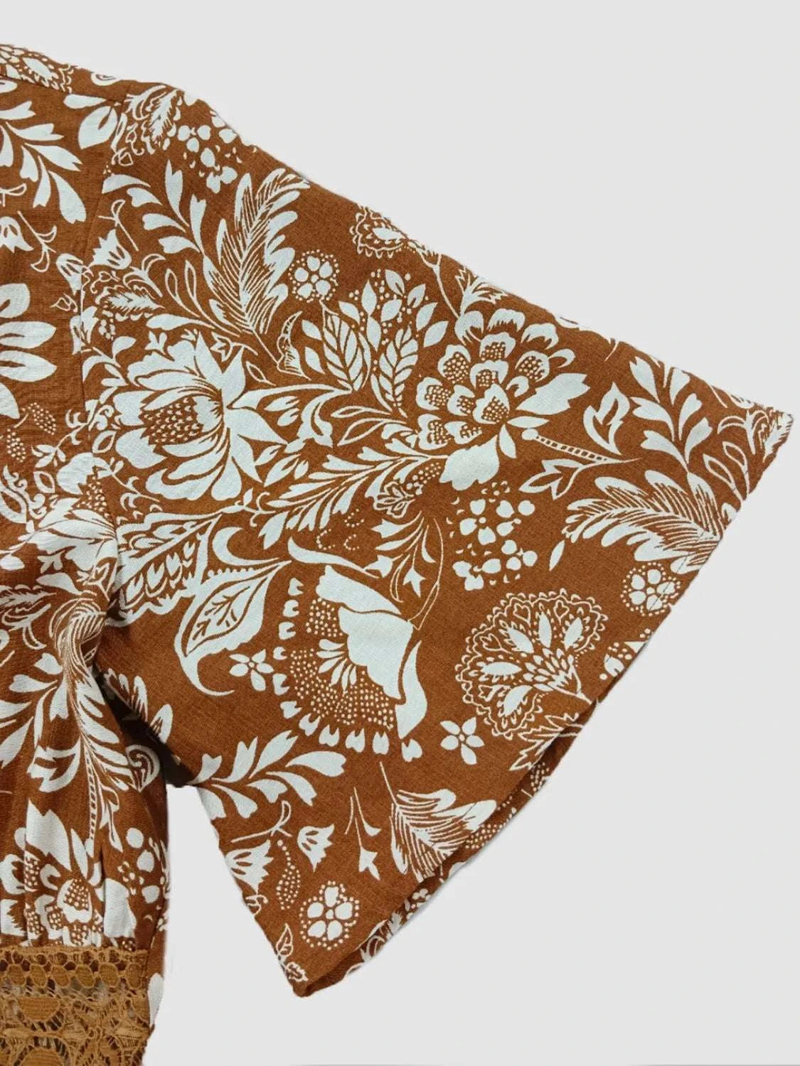 Lace Detail Printed Short Sleeve Midi Dress WESTCLOSET