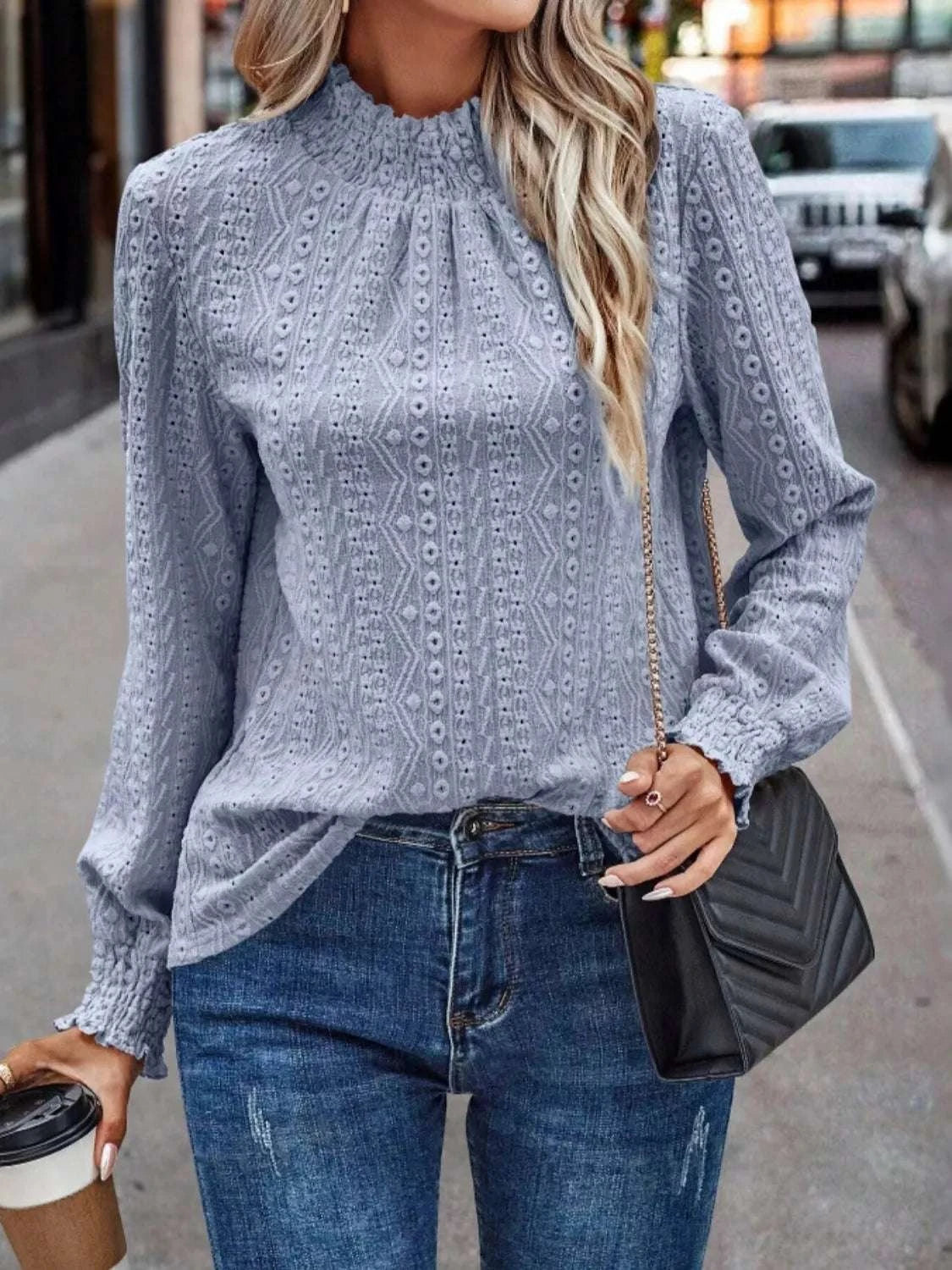 Eyelet Long Sleeve Blouse WESTCLOSET