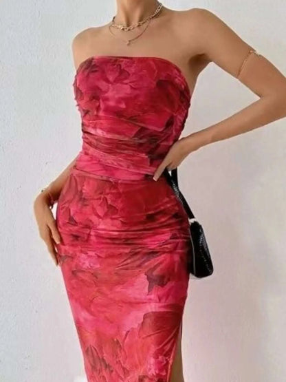 Printed Side Slit Tube Dress WESTCLOSET