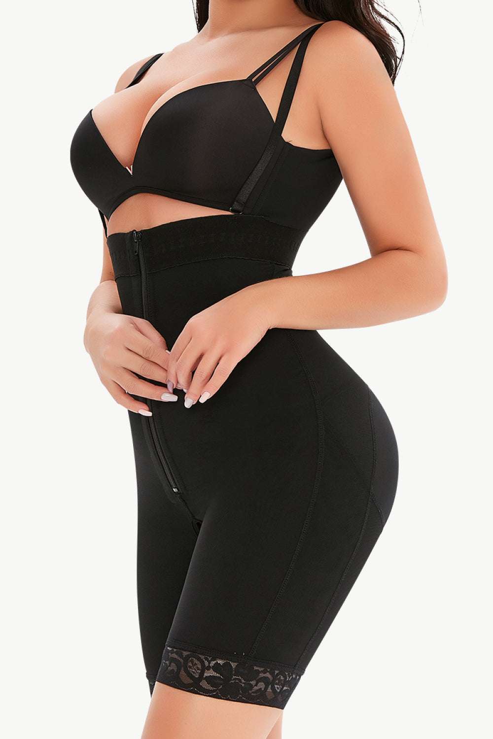 Full Size Lace Detail Zip-Up Under-Bust Shaping Bodysuit WESTCLOSET