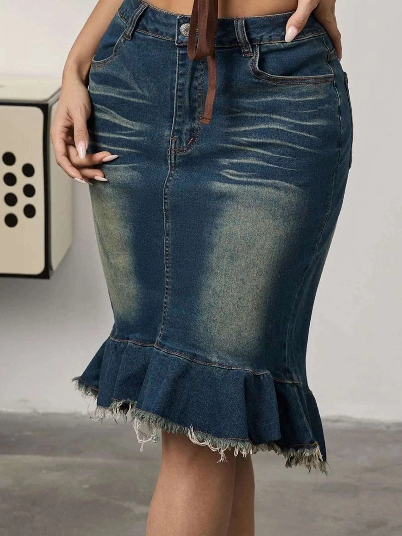 Raw Hem Mermaid Denim Skirt WESTCLOSET