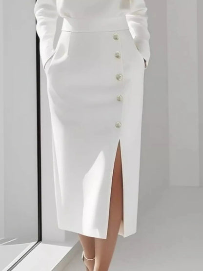 Long Sleeve Button Detail Midi Dress with Side Slit WESTCLOSET