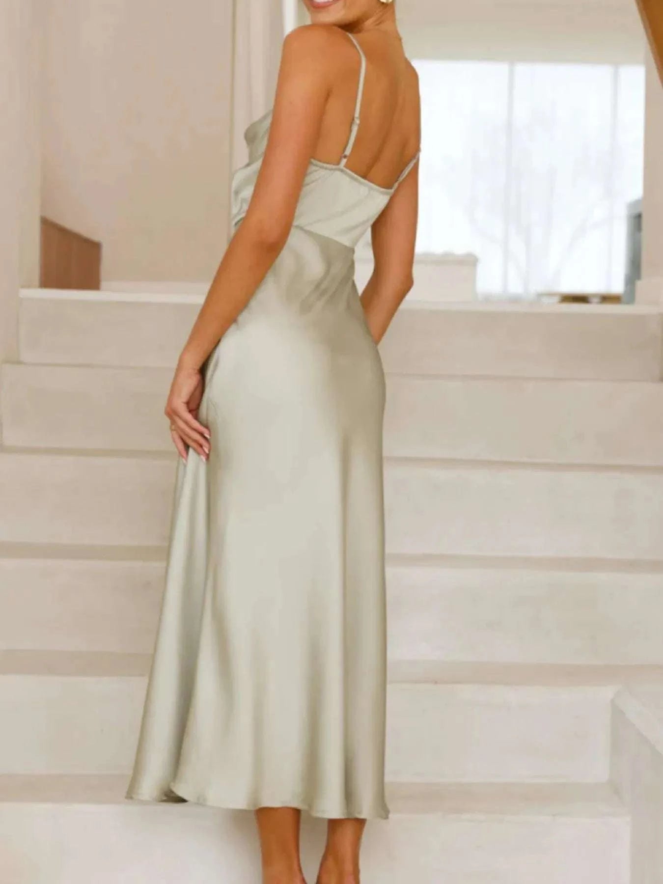 Satin Asymmetrical Midi Dress WESTCLOSET