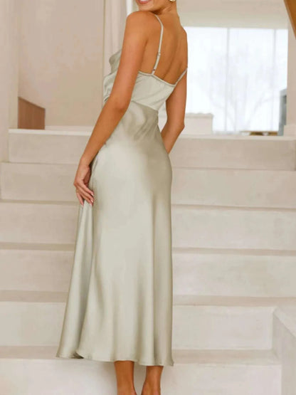 Satin Asymmetrical Midi Dress WESTCLOSET