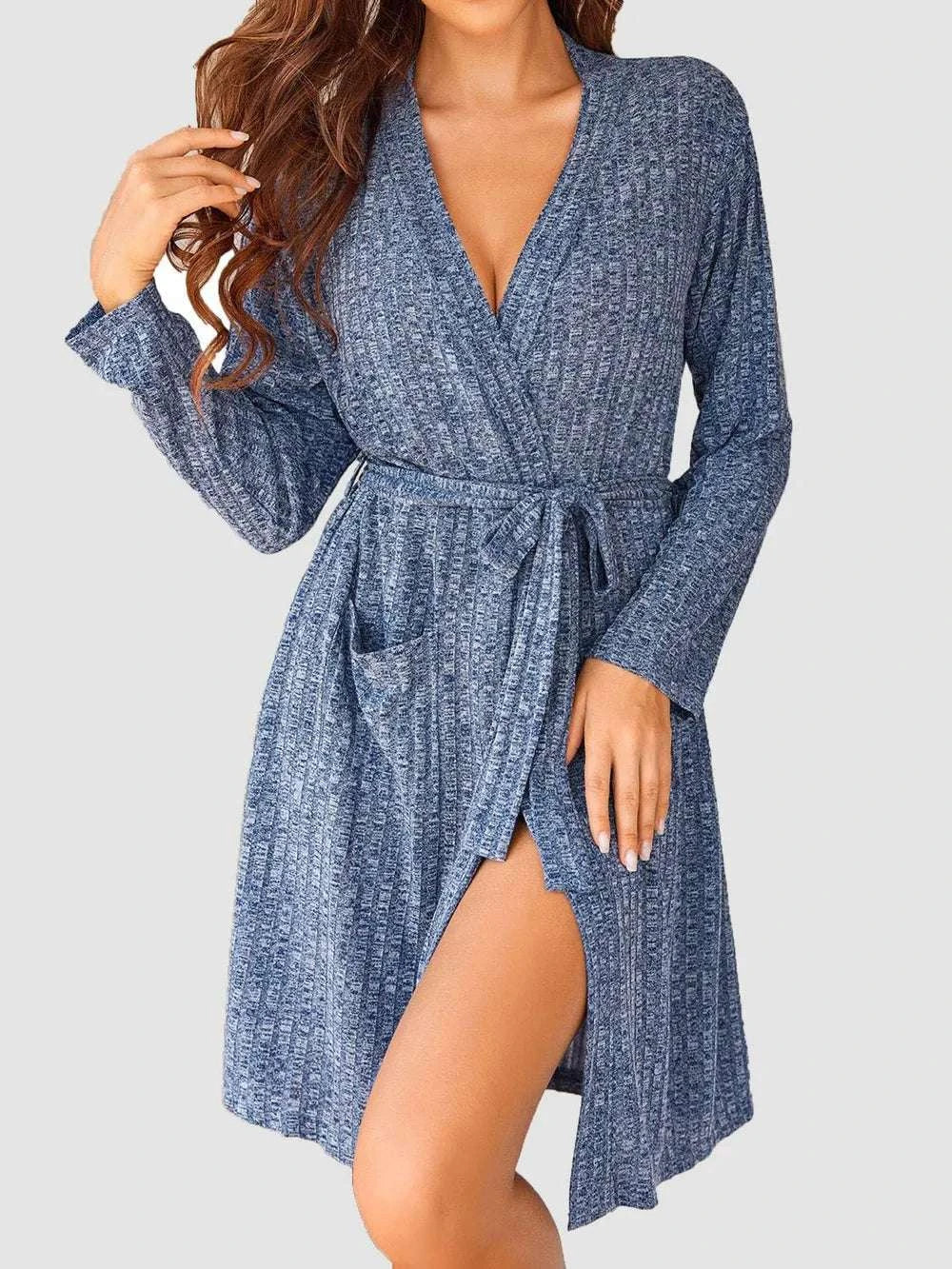 Tied Solid Lounge Nightgown with Pockets WESTCLOSET