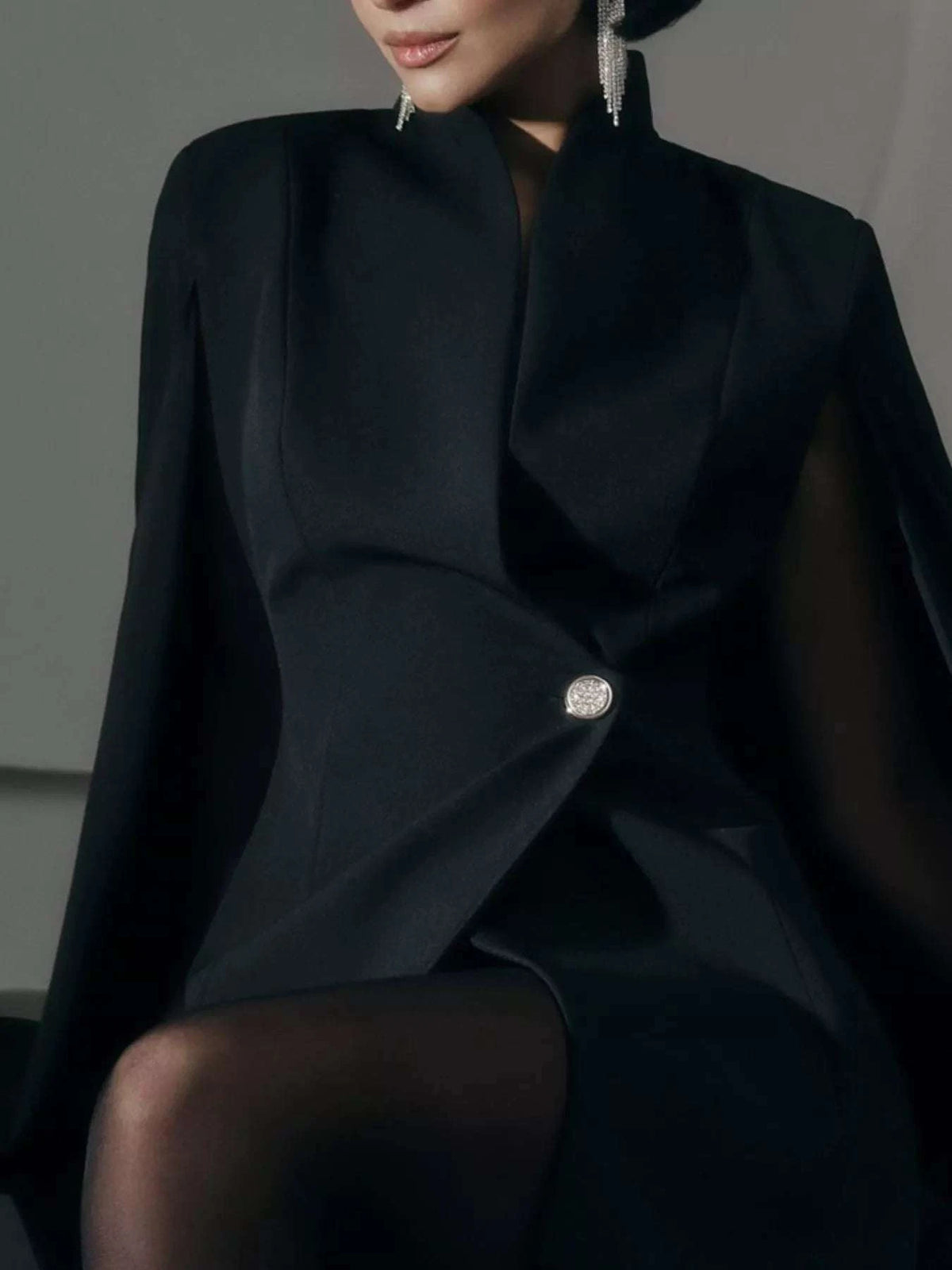 One Button Fitted Mini Blazer Dress with Cape Sleeves WESTCLOSET