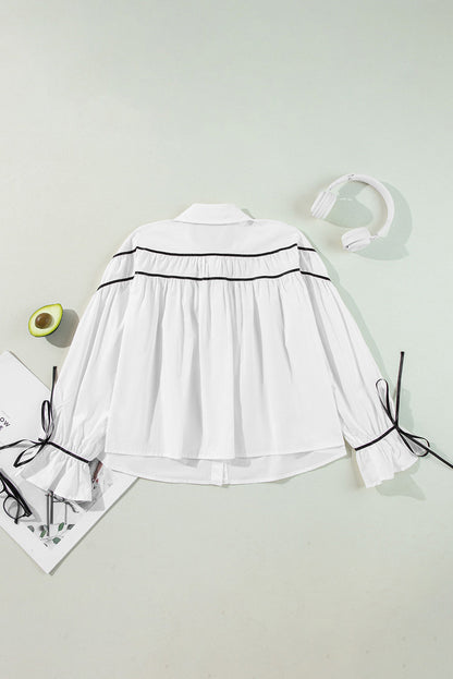 WestCloset Ribbon Bowtie Collared Neck Flounce Sleeve Shirt 