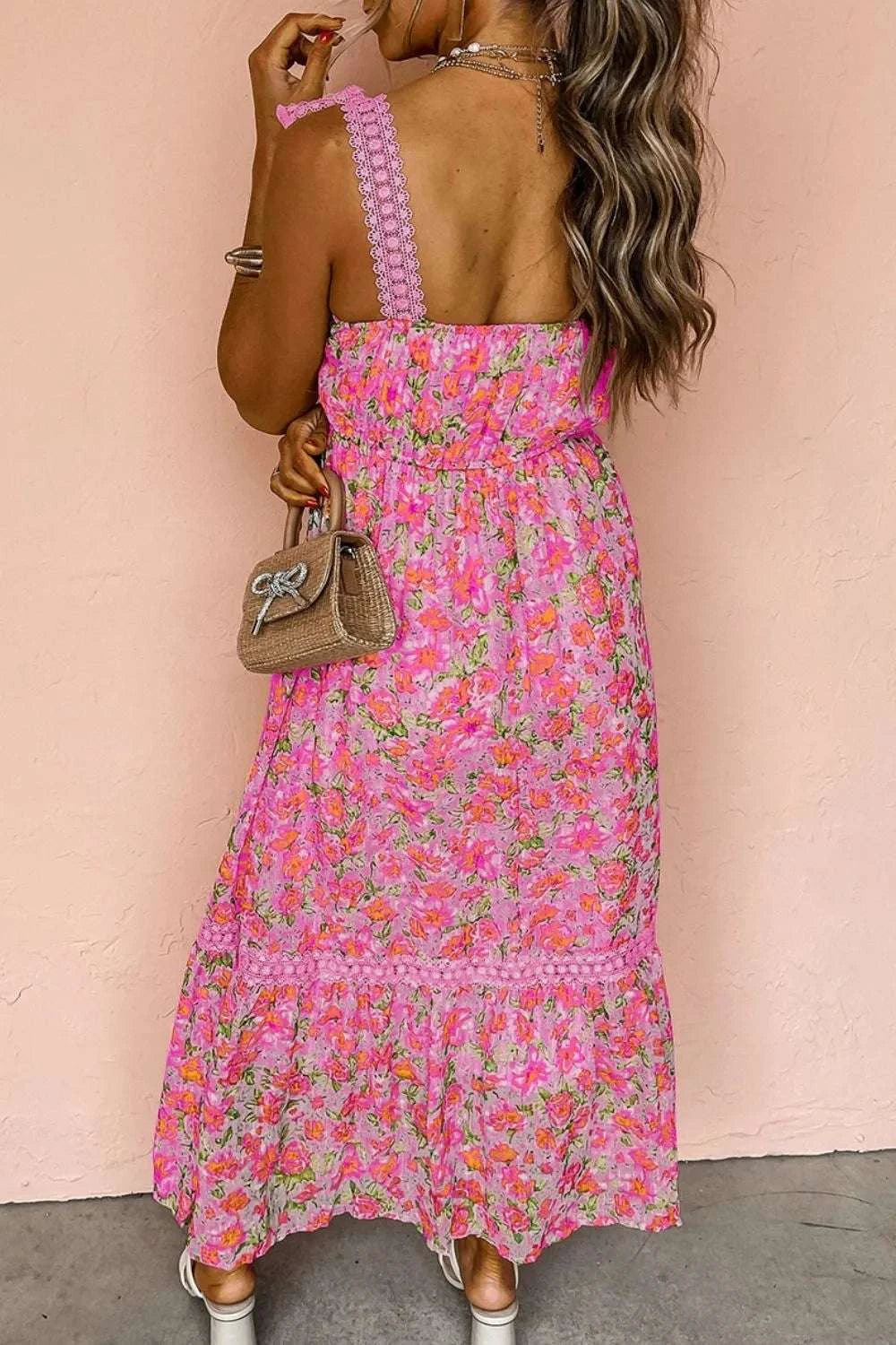 Floral Lace Wide Strap Square Neck Maxi Dress WESTCLOSET