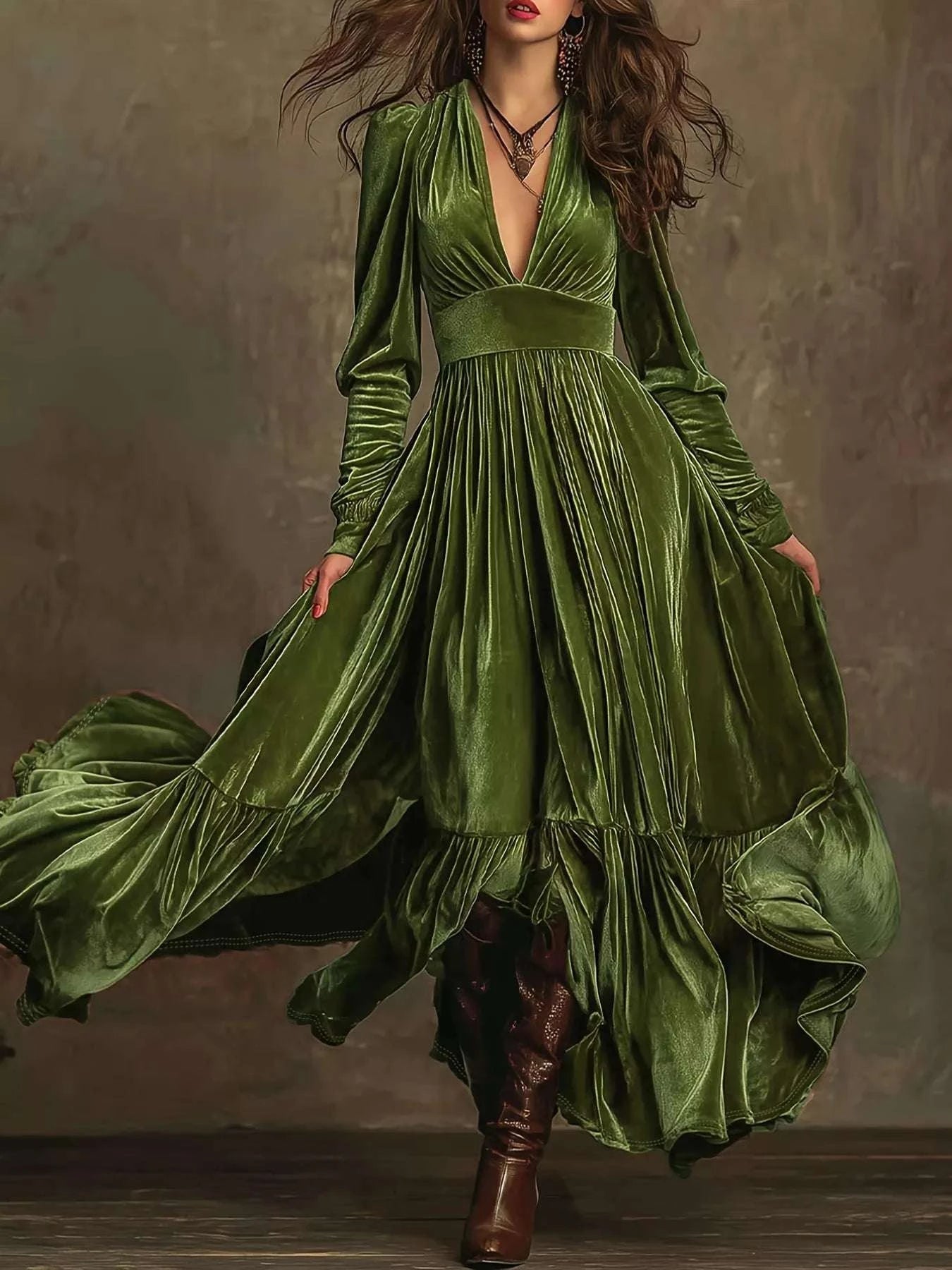 Ruffled Hem Long Sleeve Dress WESTCLOSET