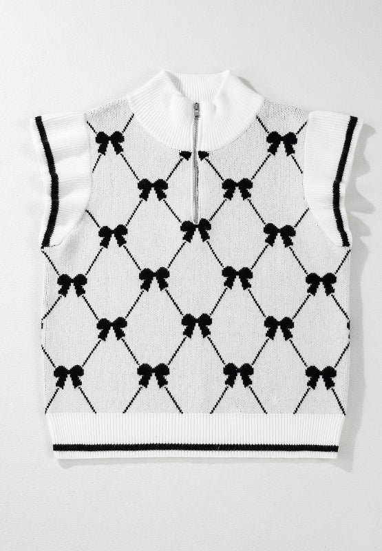 WestCloset Bow Half Zip Sweater Vest 