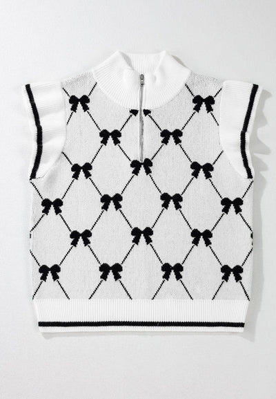 WestCloset Bow Half Zip Sweater Vest 
