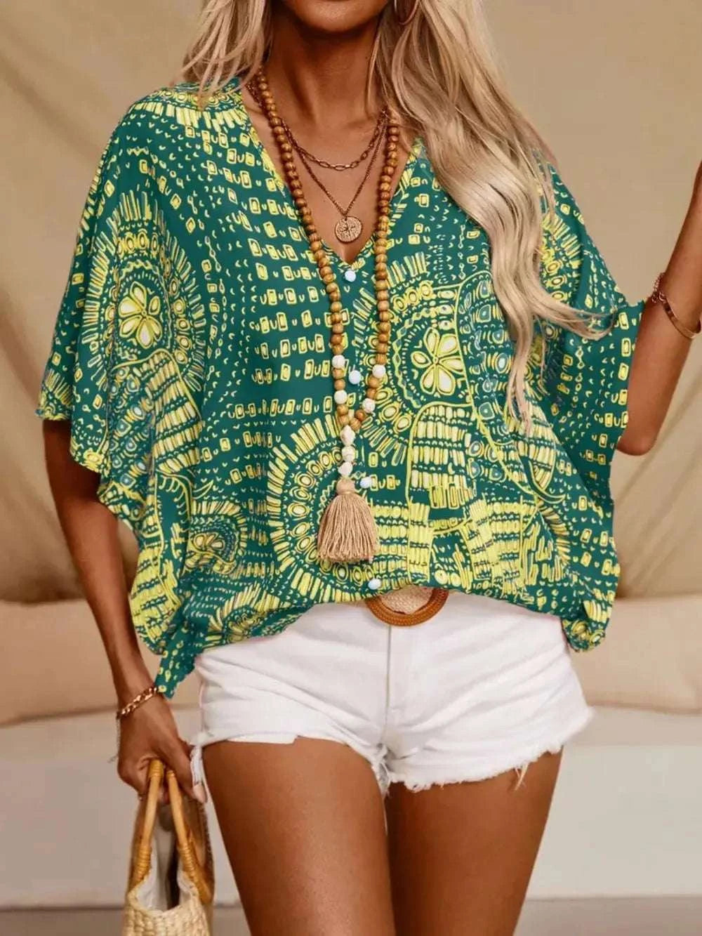 Printed V-Neck Half Sleeve Top WESTCLOSET