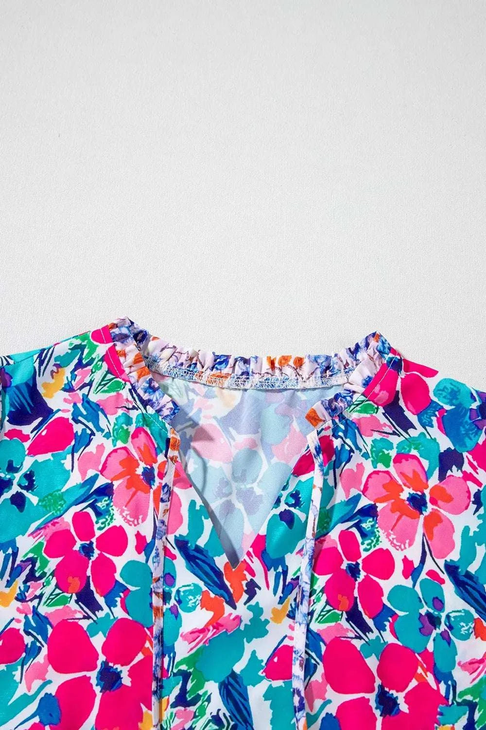 Mixed Floral Print Tie Neck Short Sleeve Dress WESTCLOSET