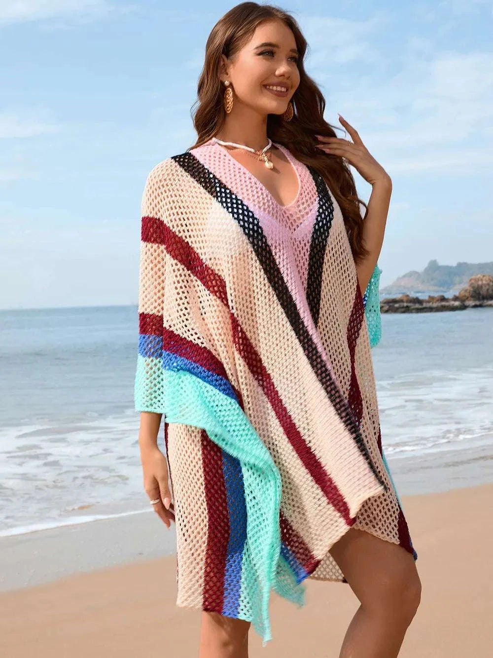 Openwork Color Block Plunge Cover-Up WESTCLOSET