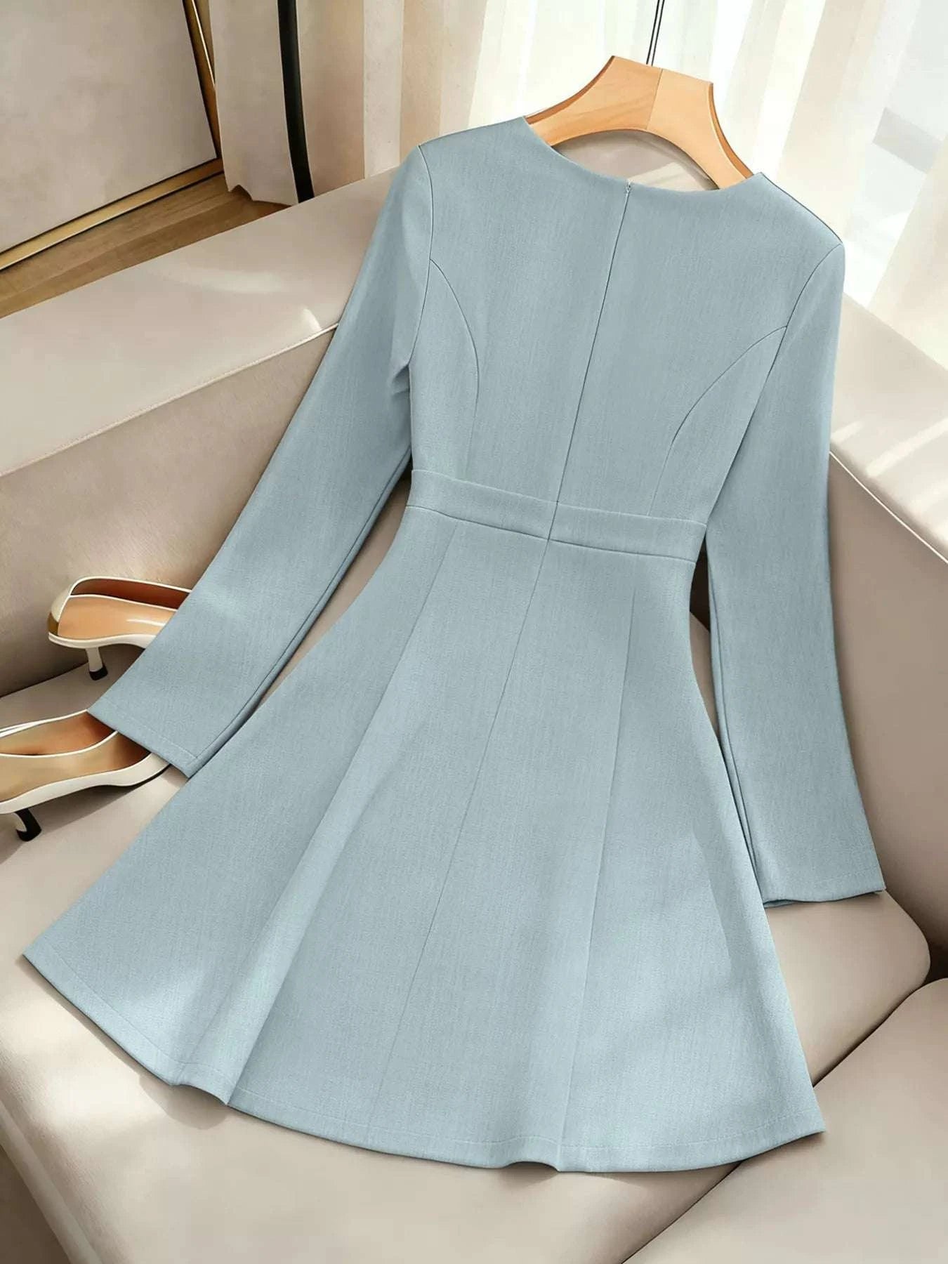 A-Line Decor Button Long Sleeve Dress WESTCLOSET