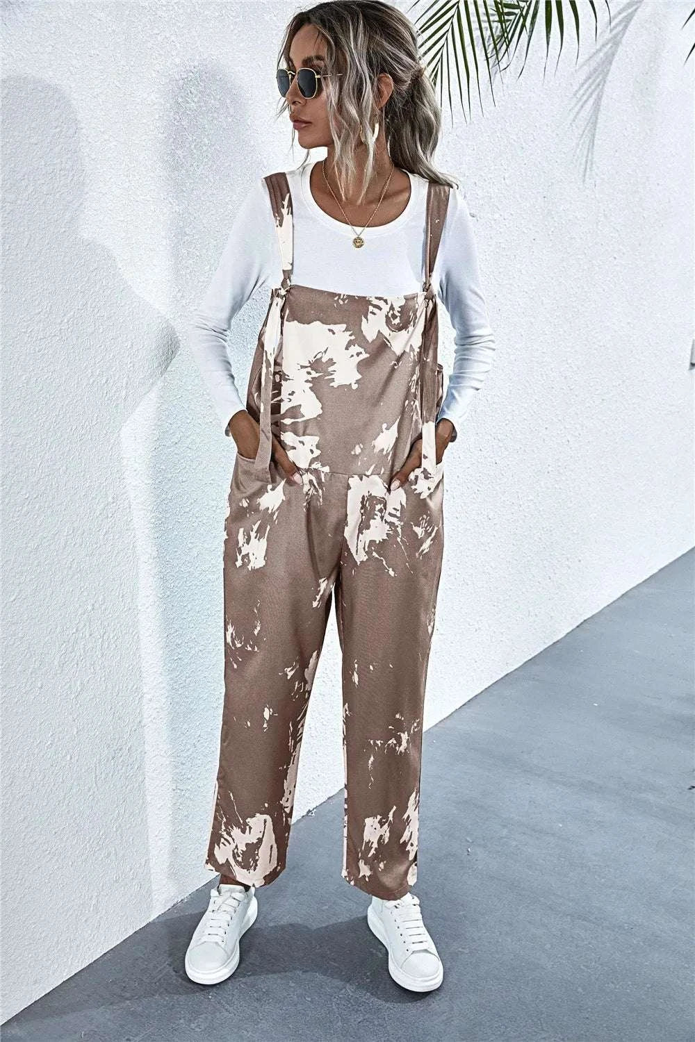 Pocketed Tie-Dye Wide Strap Overalls WESTCLOSET