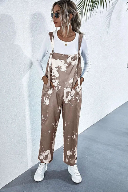 Pocketed Tie-Dye Wide Strap Overalls WESTCLOSET