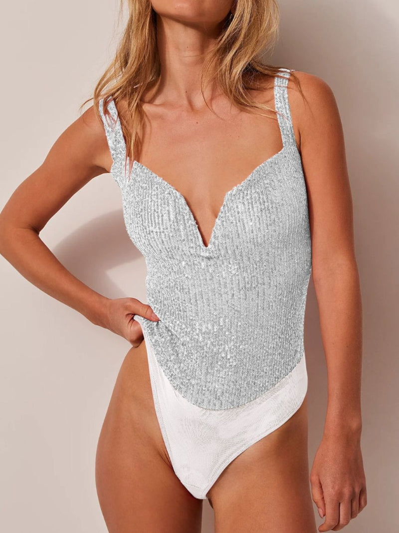 WestCloset Sequin Wide Strap Bodysuit 