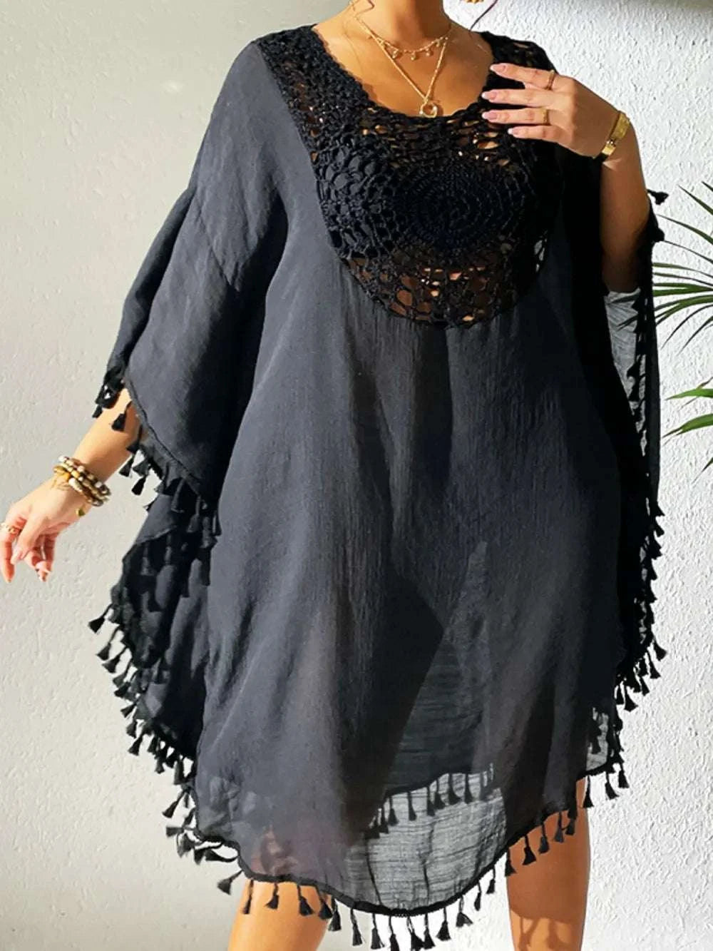Tassel Cutout Scoop Neck Cover-Up Dress WESTCLOSET
