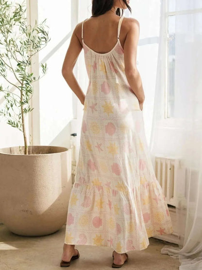 Printed Maxi Lounge Dress with Ruffled Hem WESTCLOSET