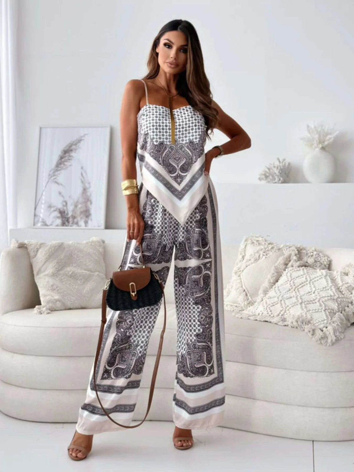 Tie Back Printed Cami and Pants Set WESTCLOSET