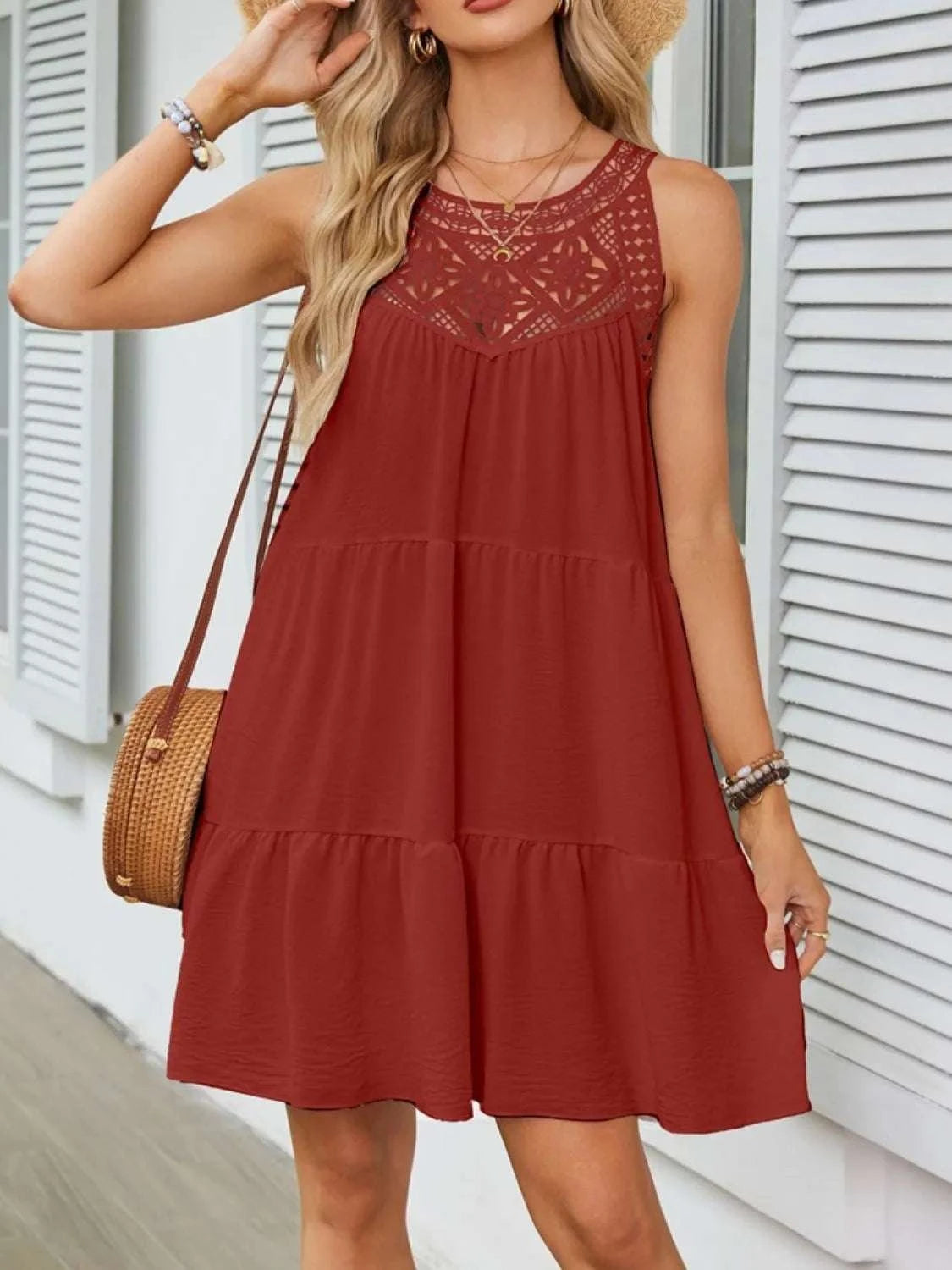 Ruffled Hem Lace Sleeveless Dress WESTCLOSET