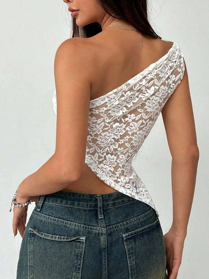 Lace One-Shoulder Asymmetric Top WESTCLOSET