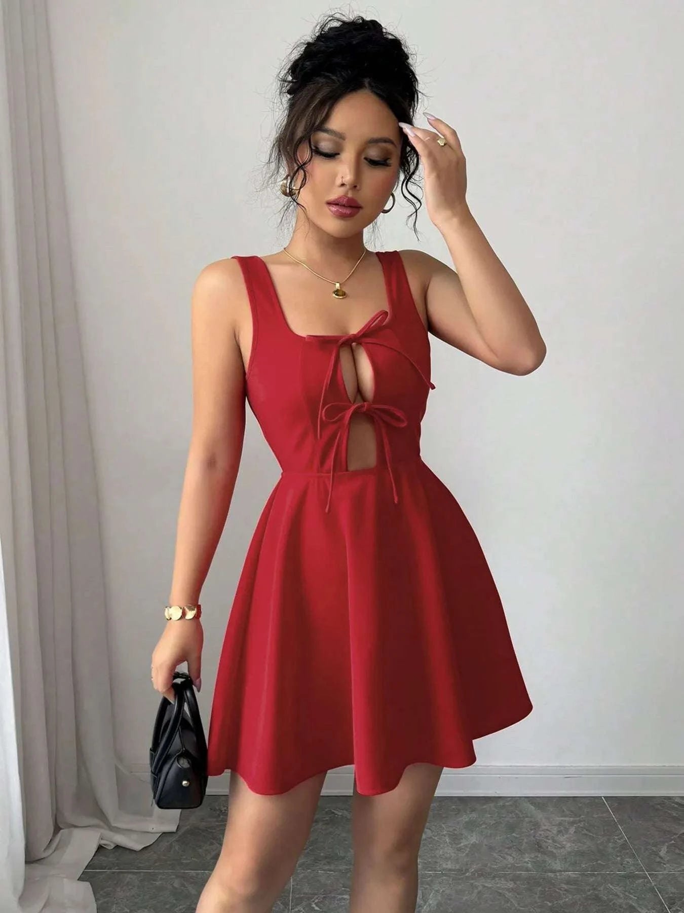 Tie Front Wide Strap Dress WESTCLOSET