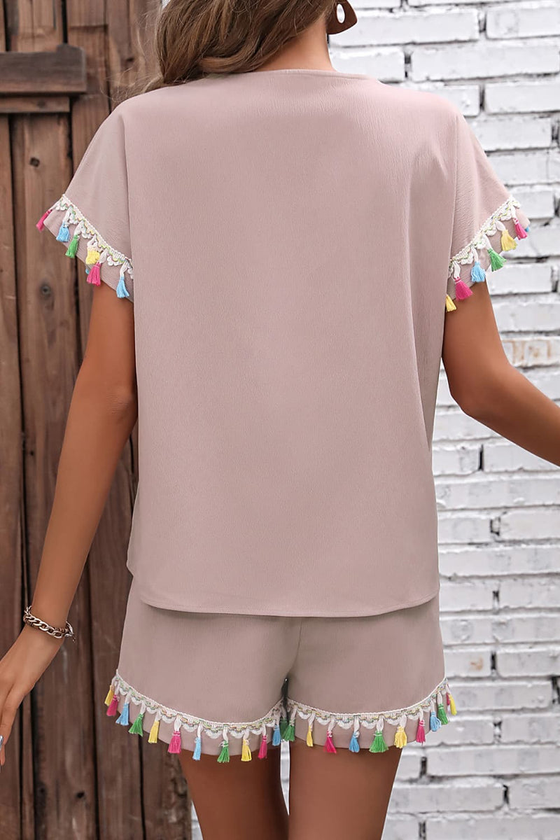 V-Neck Tassel Decor Top and Shorts Set