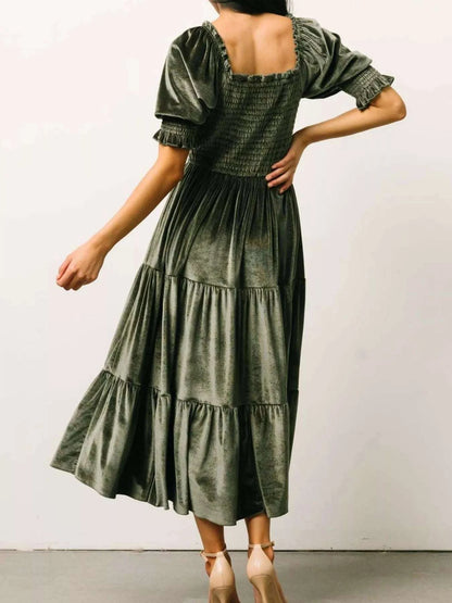 Velvet Smocked Tiered Midi Dress WESTCLOSET