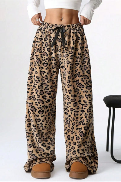 WestCloset Leopard Wide Leg Plush Pants 