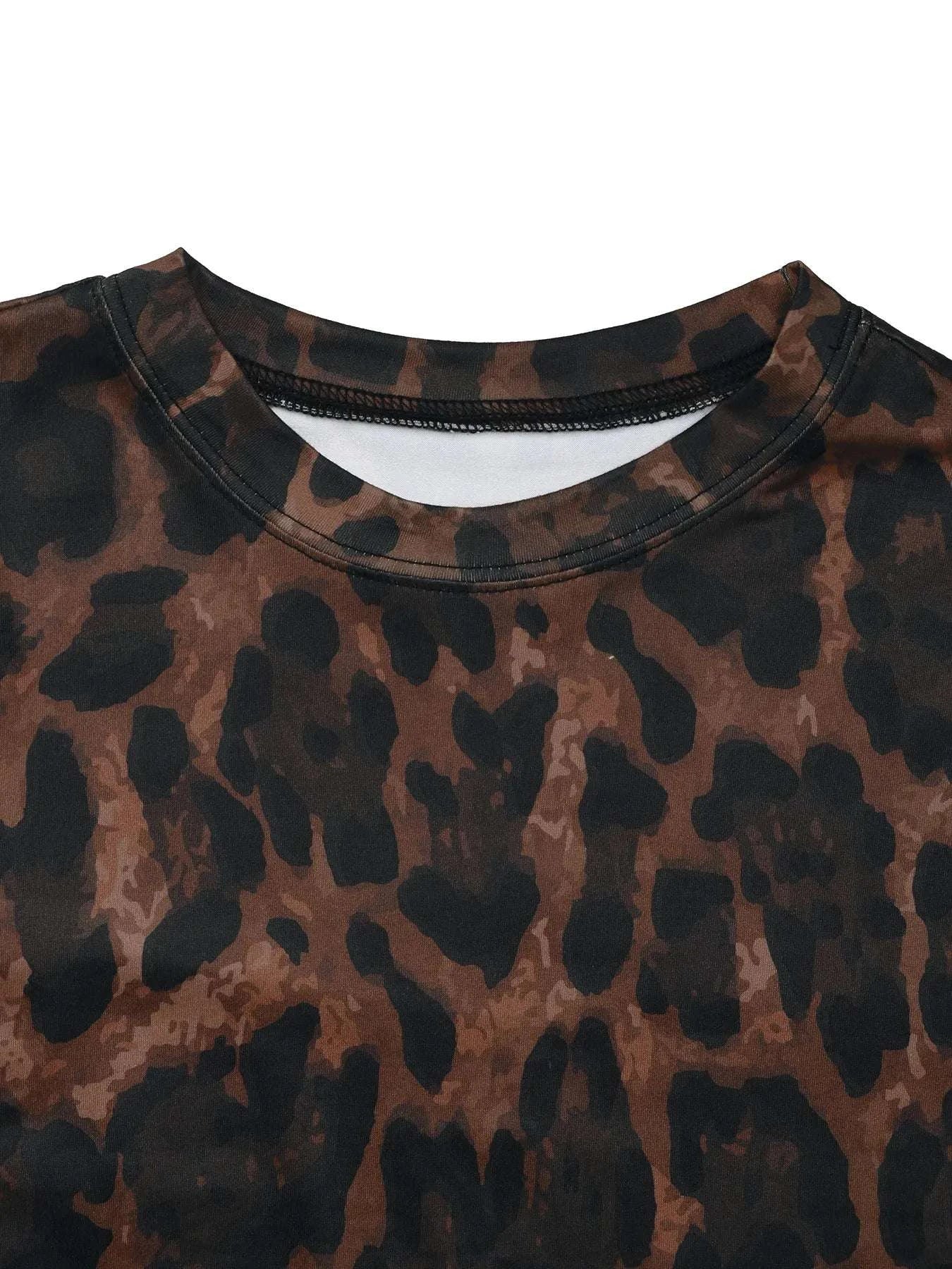 Leopard Round Neck Top and Skirt Set WESTCLOSET