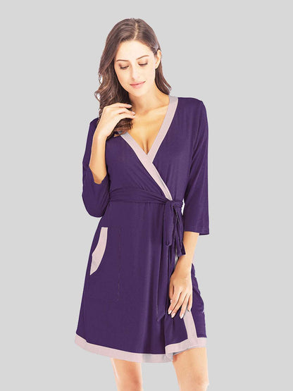 Tie Waist Surplice Neck Robe with Pockets WESTCLOSET