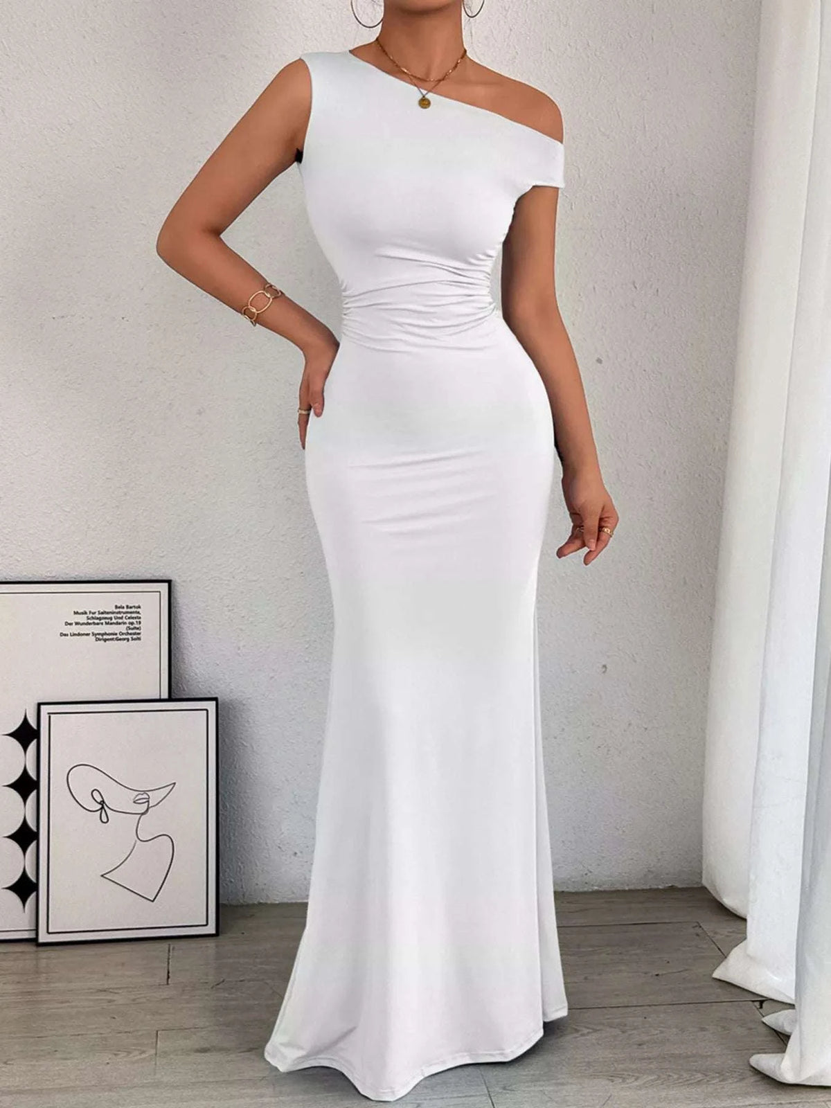 One-Shoulder Ruched Bodycon Maxi Dress WESTCLOSET
