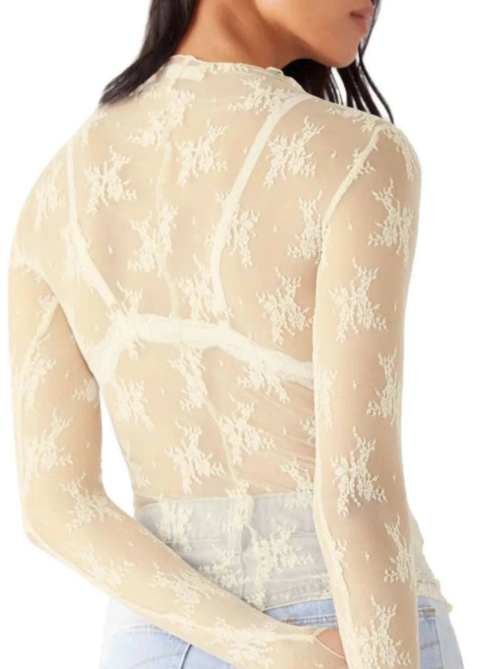 Lace Mock Neck Long Sleeve Blouse WESTCLOSET