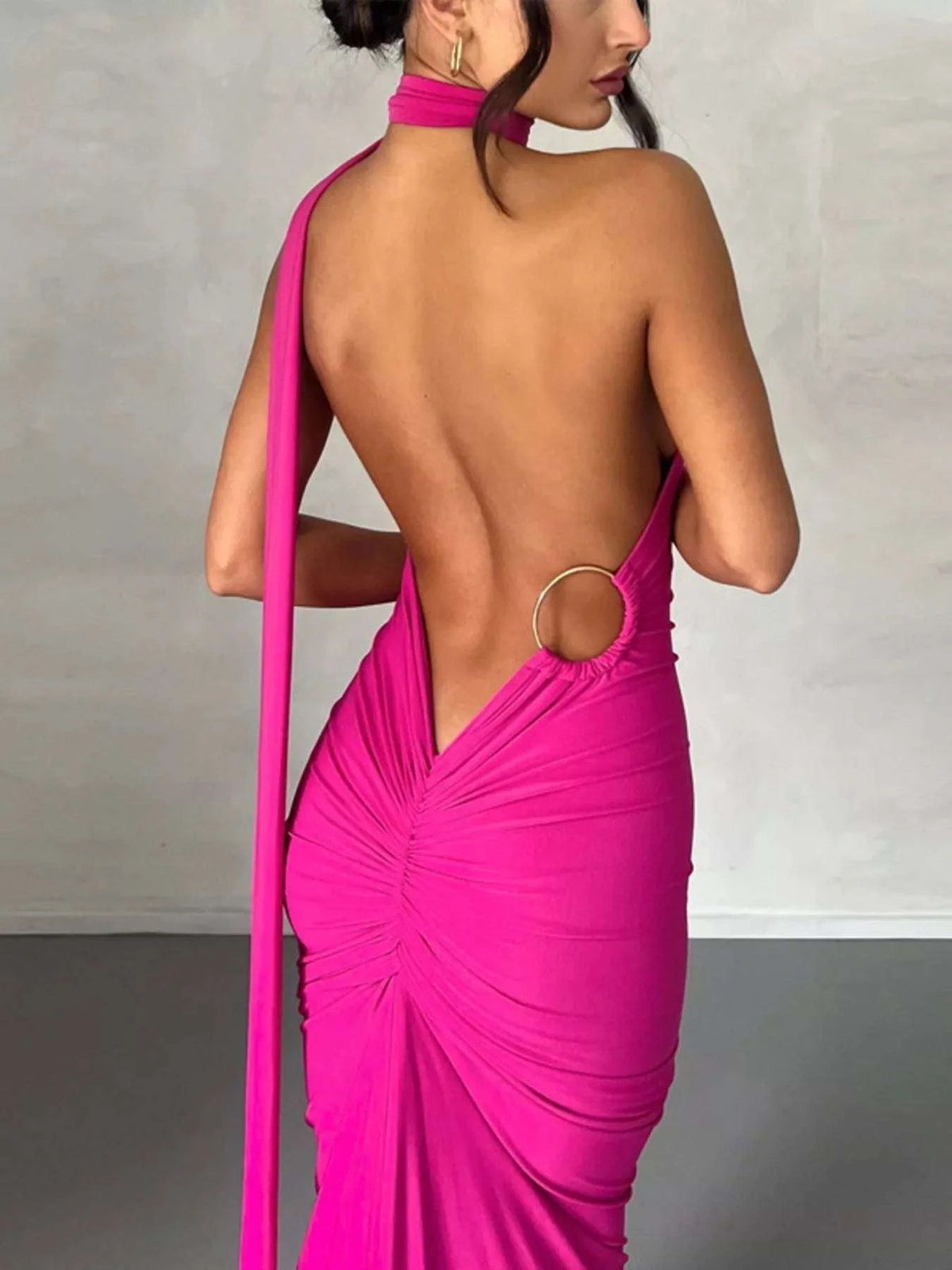 Backless One-Shoulder Ruched Bodycon Maxi Dress WESTCLOSET