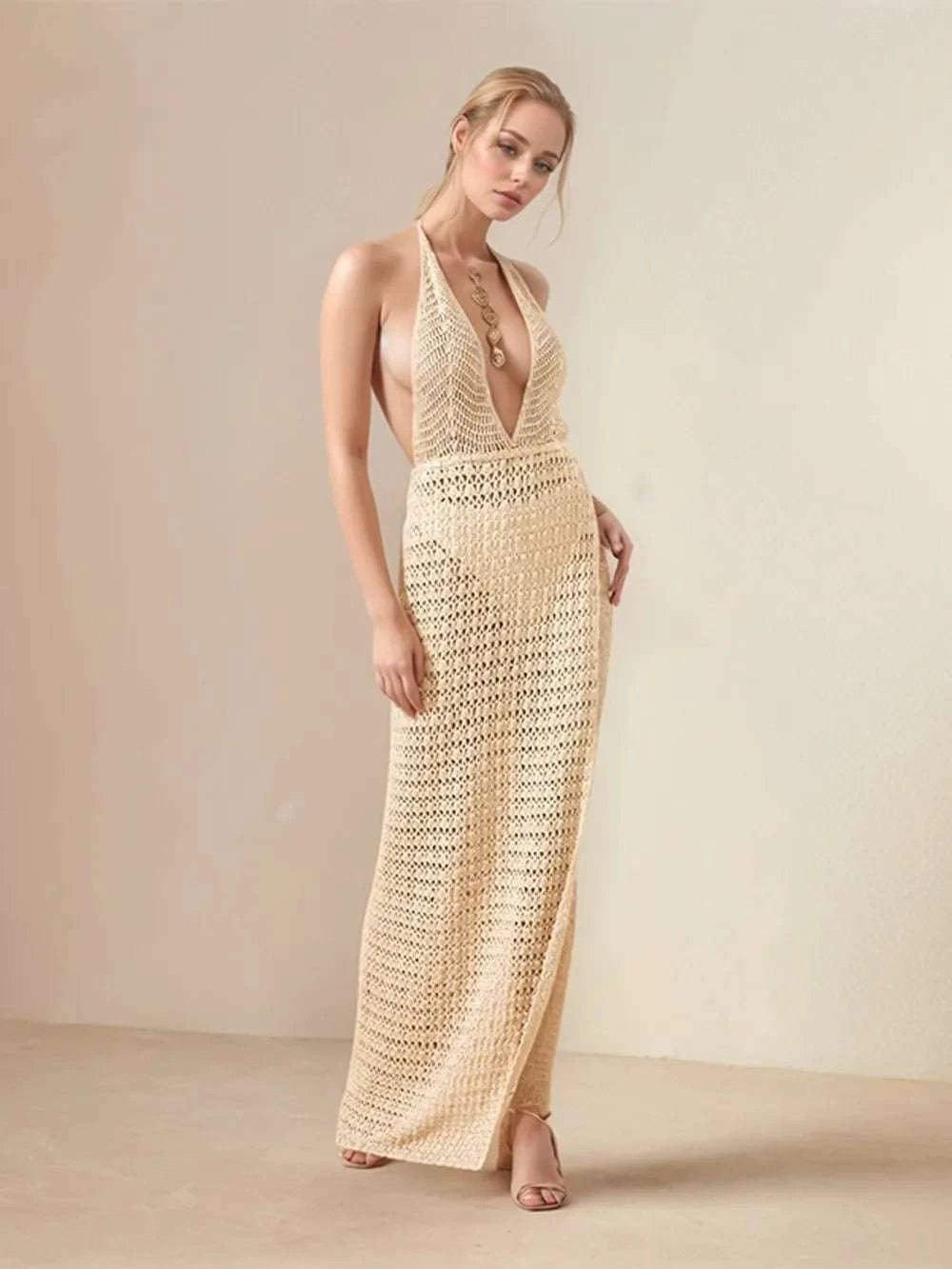 Hollow Out Halter Neck Cover-Up Dress WESTCLOSET