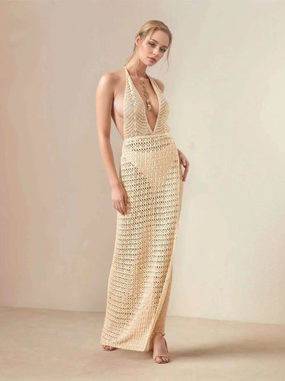 Hollow Out Halter Neck Cover-Up Dress WESTCLOSET