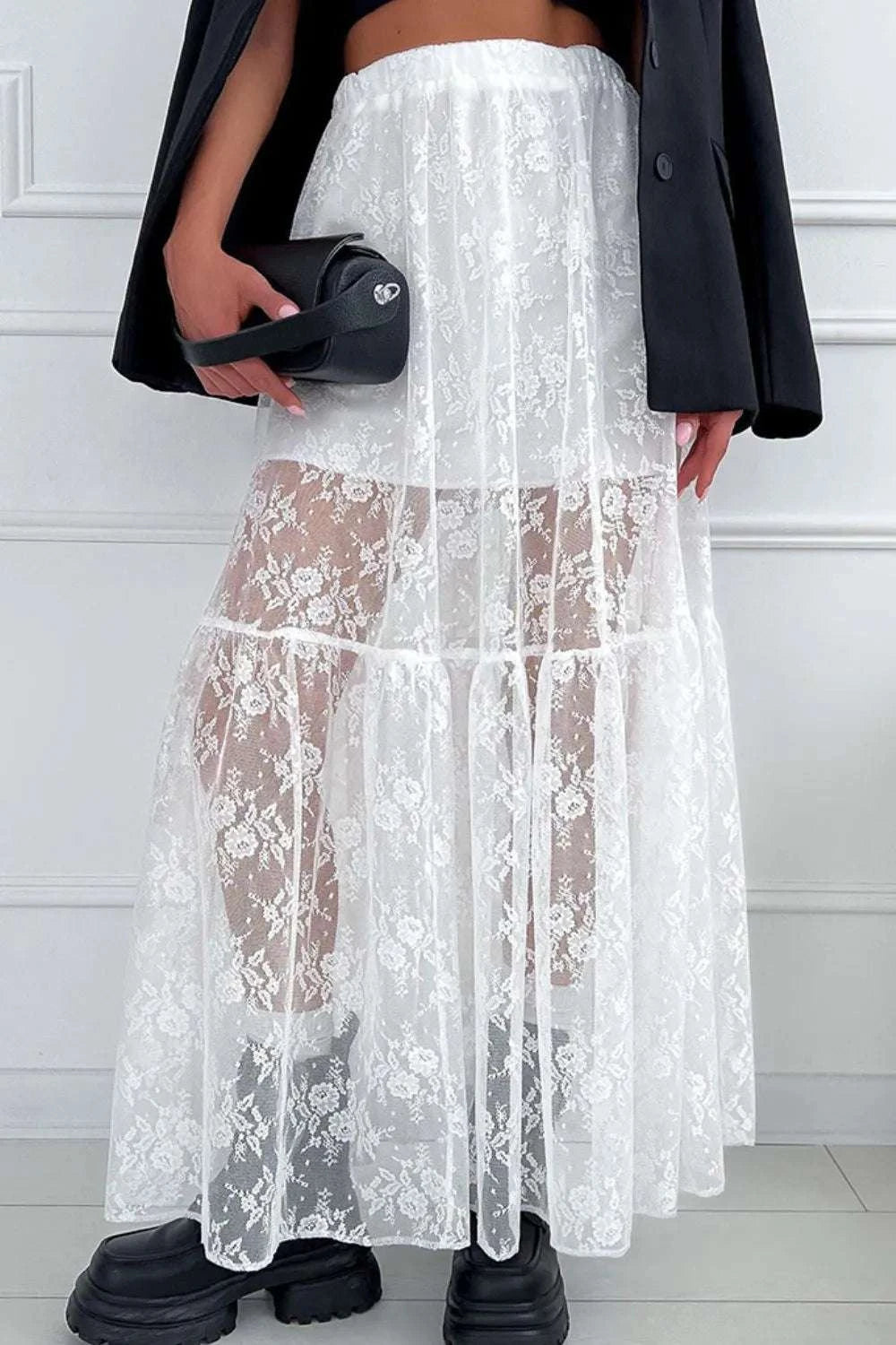 Lace Elastic Waist Maxi Skirt WESTCLOSET