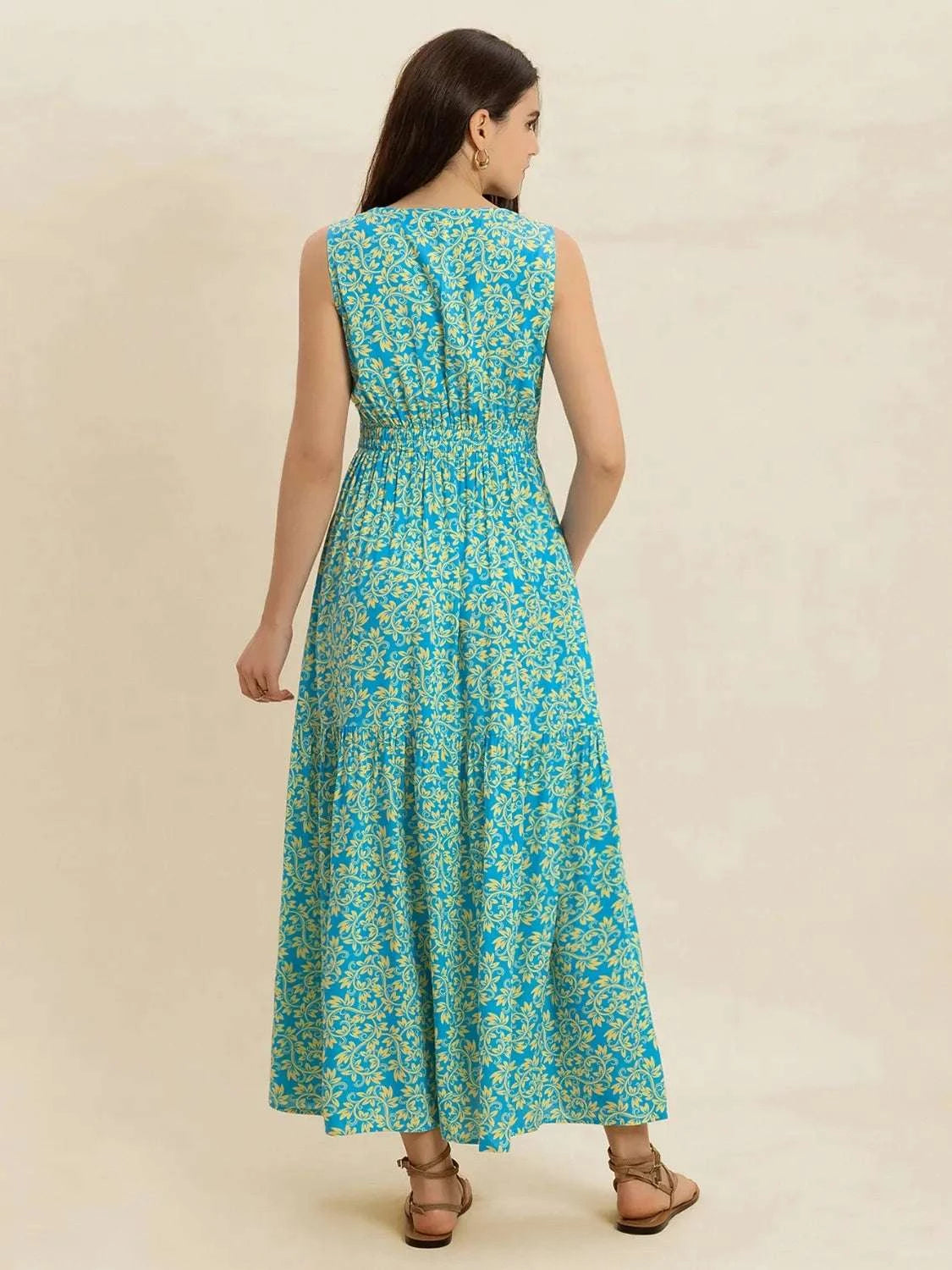 Slit Printed V-Neck Sleeveless Dress WESTCLOSET