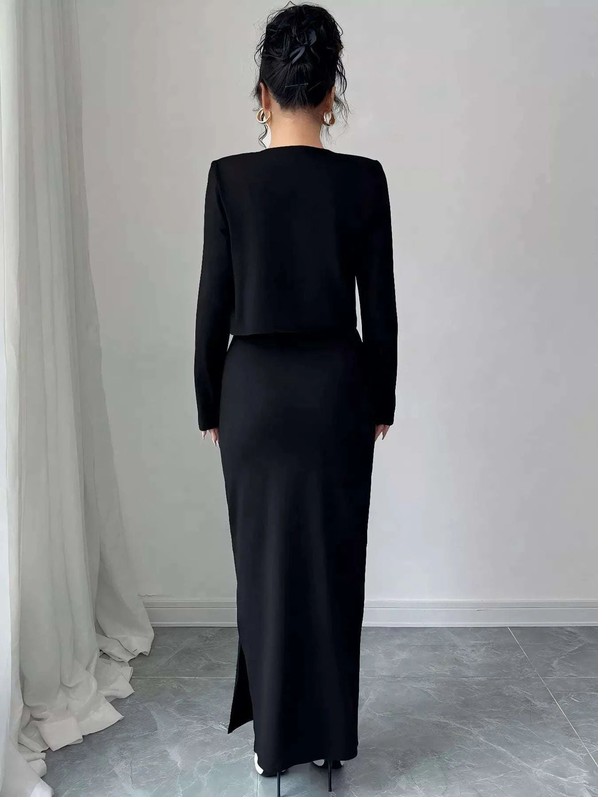 Floral Applique Cardigan & Bodycon Dress Set WESTCLOSET